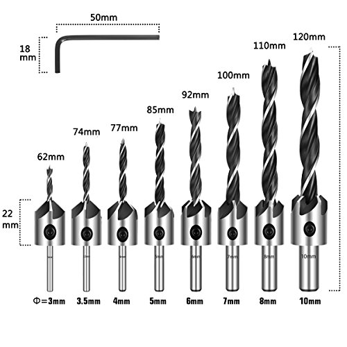 Estmoon 8 pezzi lavorazione del legno Countersink