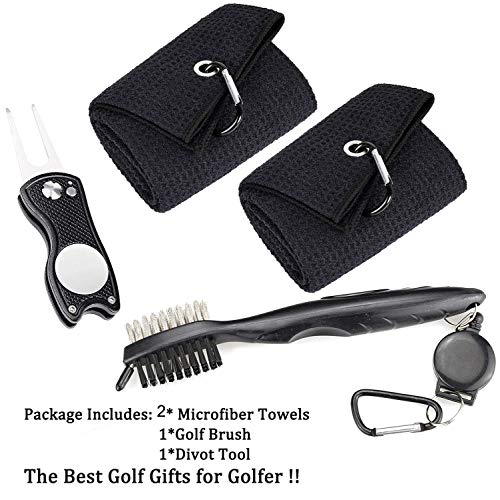ToVii Golf Towel for Golf Bags with Clip Microfiber Waffle Pattern Golf Club Cleaner Brush Foldable Divot Tool with Magnetic Golf Gifts 4 Packs