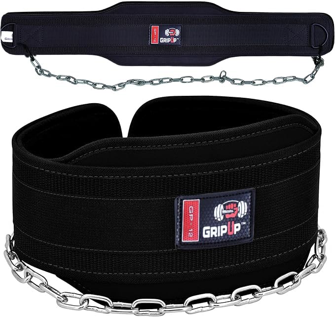 GripUp Dip Belt for Weight Lifting Dipping Gym Belt 36'' Heavy Duty Adjustable Steel Chain 6” Neoprene Padded Back Support Chin Pull Ups Training Powerlifting Bodybuilding Squat (Black, One Size)