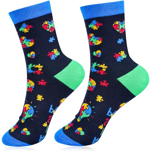 Romart Autism Awareness Socks for Kids Teens Women Crew Socks with Puzzle Heart Infinity Design Autism Acceptance Month Gift for Teacher Mom Nurse Therapist Classroom Support Team