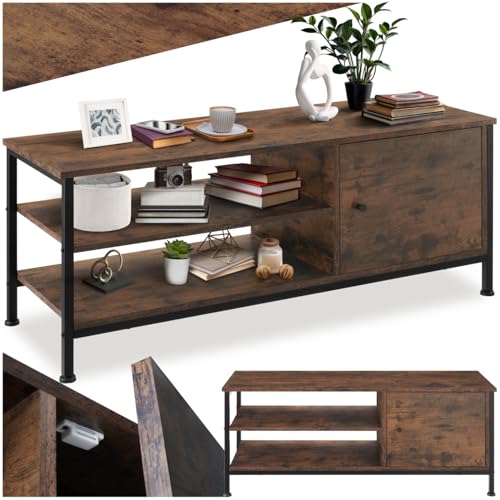 tectake® Industrial Möbel Lowboard, TV Schrank, Regal Kommode, Sideboard Wohnzimmer 110x40x45,5cm, Fernsehtisch, Möbel Schlafzimmer, TV Board (Industrial Dunkelbraun)
