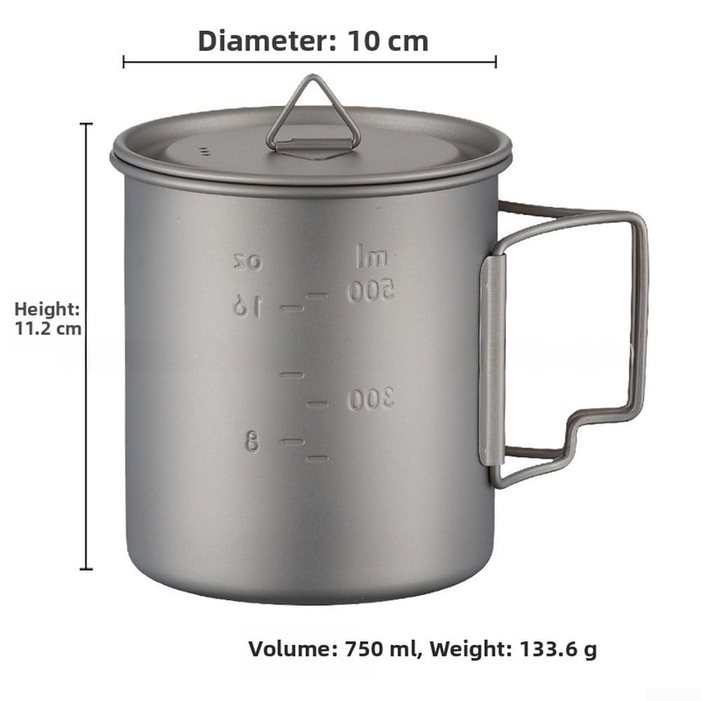 Bouteille d'eau portable en titane avec poignée pliable conçue pour le camping, la randonnée, les voyages en plein air, matériau léger et TI (750 ml)