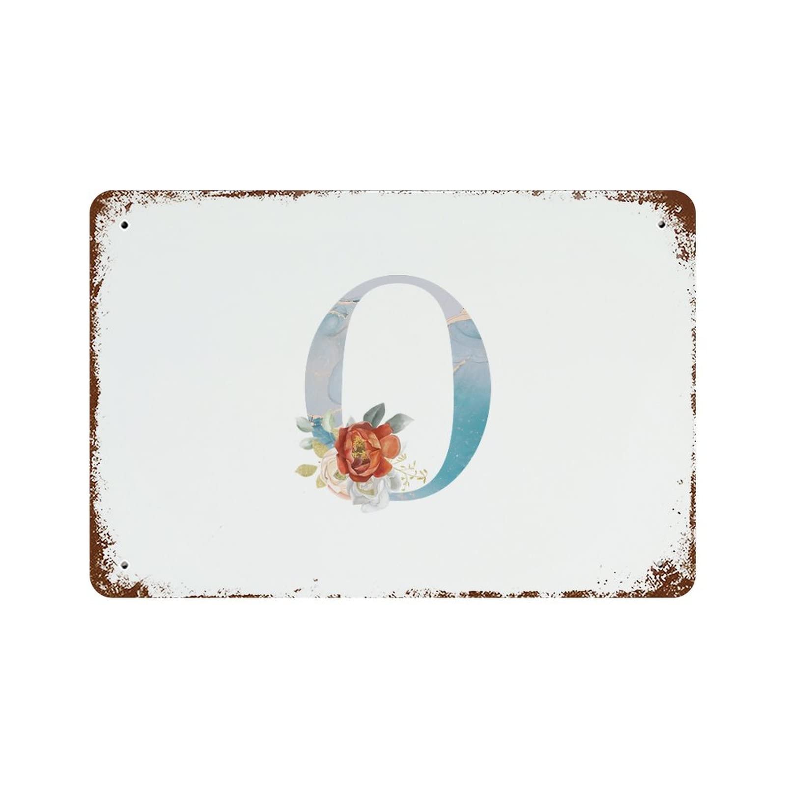 Panneau en métal monogramme floral O blanc pour sublimer l'ambiance vintage de votre bar ou garage