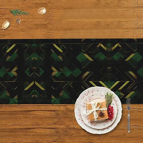 Chemin de table rustique géométrique haut de gamme aux détails dorés et verts - 4