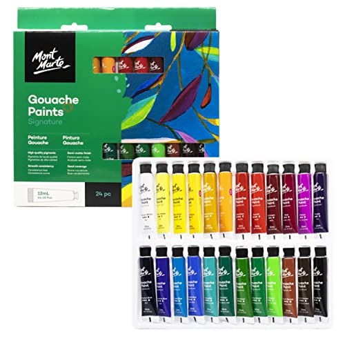 MONT MARTE Gouache - 24 piezas, tubos de 12 ml - Ideal para pintar témpera - Colores brillantes y resistentes a la luz con gran opacidad - Ideal para Principiantes, Profesionales y Artistas