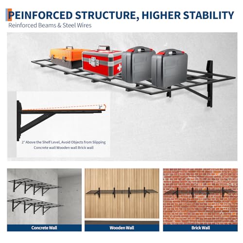 2 Pack 2x6 ft Garage Storage Shelving Wall Mounted, 1600 LBS Heavy Duty Storage Shelves, Folding Wall Shelve Garage Storage Rack Organization, Black Metal Storage Racks Units for Warehouse, Laundry