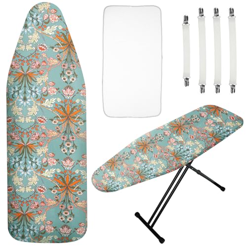 Ironing Board Cover and Pad 57.8×18.8in Ironing Board Cover with Elastic Edges Scorch Resistant Set with Mat 4 Fasteners Printed Pattern Easy to Install for Dorm Home