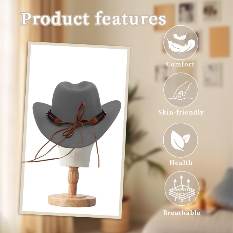 Western Cowboy Hat for Women/Men Shapeable Wide Brim Cowgirls Hat with Belt Buckle Costume Party - Image 4