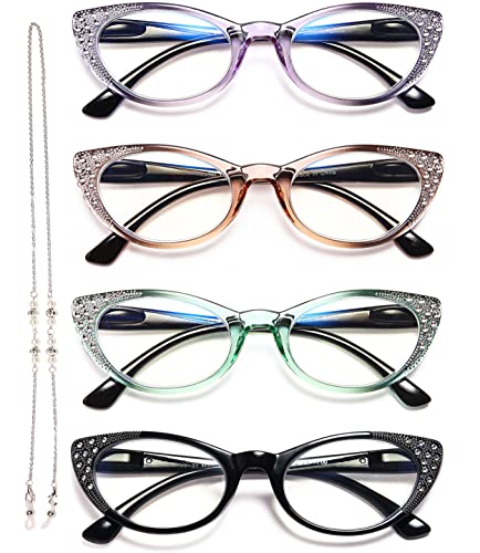 EYEURL Cat Eye Reading Glasses for Women (4-Pack)