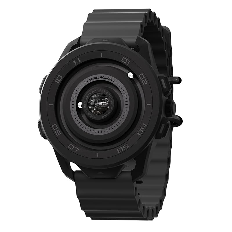 Daniel Gorman Men's Magnetic Watch Unique No Hand Analog Watch with Rotating Planet Sci-Fi Space Station Design Japanese Quartz 42mm Ball Bearing Wristwatch with Silicone Strap Galaxy Series, Black