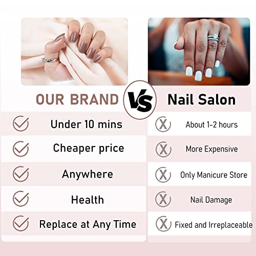 Short Press On Nails Brown Square, Glossy Acrylic Solid Fake Nails Natural, 24Pcs False Nails With Designs, Glue On Nails Art Kit For Women #TOP2