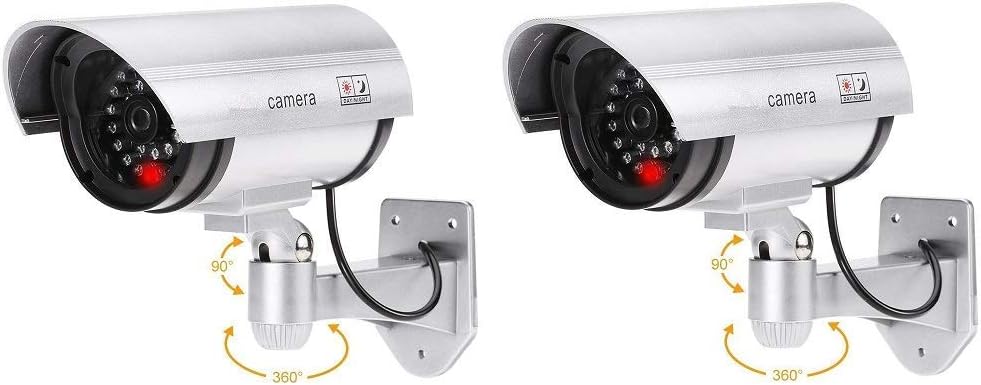 Birud Wireless Dummy Security Camera, Fake Bullet CCTV Surveillance System with Realistic Look Recording LEDs for Indoor/Outdoor Use, Homes and Business - 2 Pieces (Multicolor)