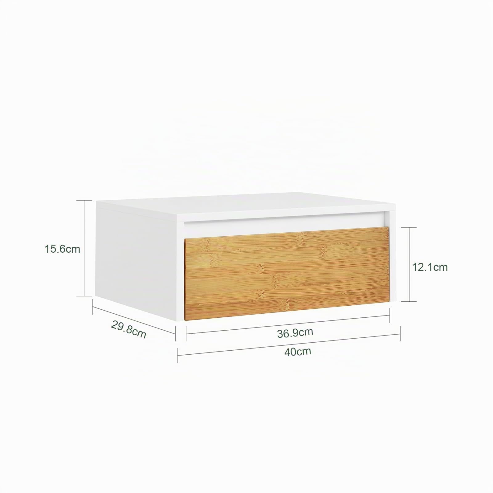 SoBuy Comodino sospeso con luce LED a sensore, 40x29,8x15,6 cm | Comodino da parete con luce rimovibile e cassetto, Bianco Naturale, per camera da letto e ingresso, FBT174-E-WN