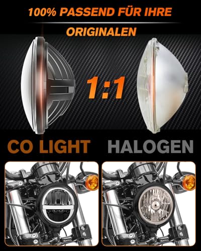 CO LIGHT 5,75 Zoll LED Scheinwerfer Motorrad,5-3/4 Zoll Rund LED Zusatzscheinwerfer Motorrad Headlight mit DRL Hi-Lo Beam, E Geprüft IP68 Wasserdicht