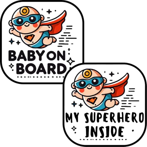 Image of TOTOMO Baby on Board Sticker for Car | My Superhero Inside Sticker Set - Funny Car Decals, Cute Durable Vinyl Safety Signs for Windows, Bumpers, or Nursery Doors - Peel-and-Stick