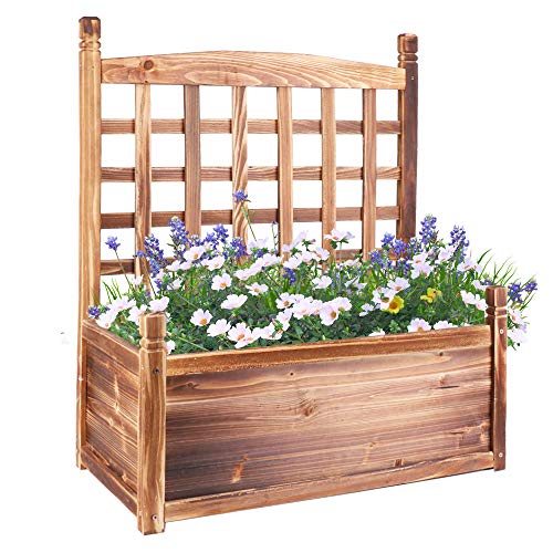 Medla Mesa de Cultivo para Huerto Urbano, 63.5 x 34 x 76 cm Mesa para Cultivar de Madera, Jardinera Rectangular con Enrejado para Verduras Plantas Flores