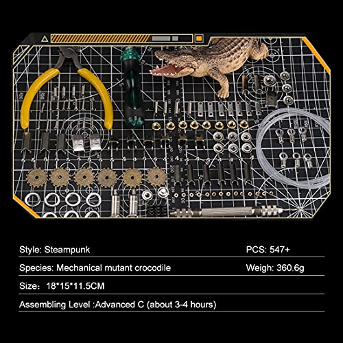 Zestaw metalowych puzzli 3D, zestaw metalowych puzzli 3D DIY – wariant mechaniczny, metalowy zestaw krokodylem, wspaniała układanka 3D dla chłopców i dziewczynek (ponad 547 elementów)