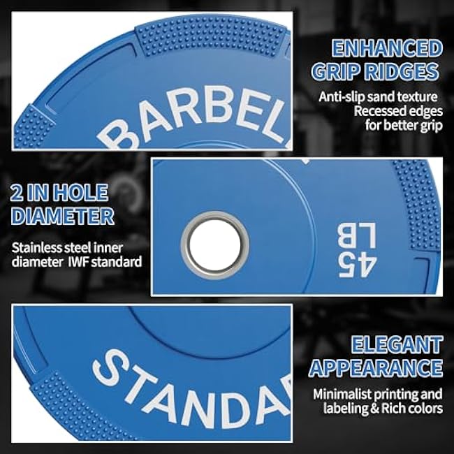 Mikolo Weight Plates 2 Inch, Bumper Plates with Enhanced Grip, Olympic Weight Plates for Strength Training and Weight Lifting