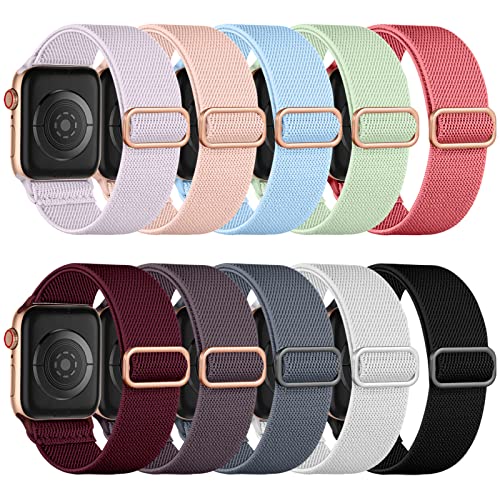 Image of Maledan 10Pack Stretchy Nylon Solo Loop Compatible with Apple Watch Bands 38mm 40mm 41mm 42mm Women Men,Soft Adjustable Braided Elastic Wristband for iWatch Ultra 2 Series 11 /10 /9 /8 /7 /6 /5 /4 /3 /2 /1 /SE