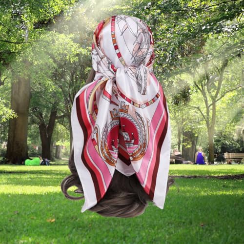 Silky Head Scarf Lightweight Satin Hair Scarf Printed Square Scarf Bandanas Fashion Neck Tie for Women 35 Inches
