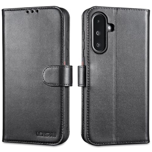 LENSUN Coque pour Samsung Galaxy A36, Étui en Cuir Véritable Pochette de Portefeuille Housse Rangements Cartes et Fermoir Magnétique Compatible avec Galaxy A36 5G - Noir