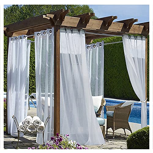 PPGE Home Outdoor Curtain for Patio Pergola Waterproof Garden Decoration White Outdoor Sheer Curtains for Porch Beach Patio Gazebo Exterior Voile Outside Curtains with Sliver Ring Gromme