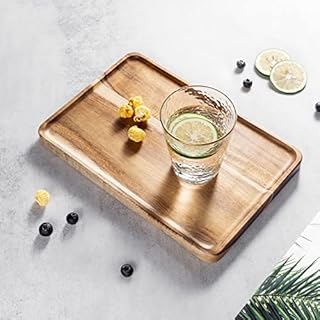JF JAMES.F Acacia Wood Serving Tray Rectangular Tray for Serving Coffee Beverages Tea Plate Dessert Dinner Breakfast Plate Tray
