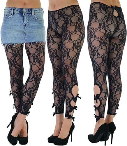 Image of ToBeInStyle Women's Single Floral Lace Fishnet Tights Footless & Stirrup Design
