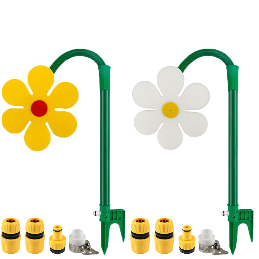 Crazy Daisy Sprinkler,360° Rotating Dancing Flower Water Sprinkler,Crazy Daisy Water Sprinkler for Yard Watering Dogs Kids Playing Red Yellow Garden Sprinklers (Yellow+White)