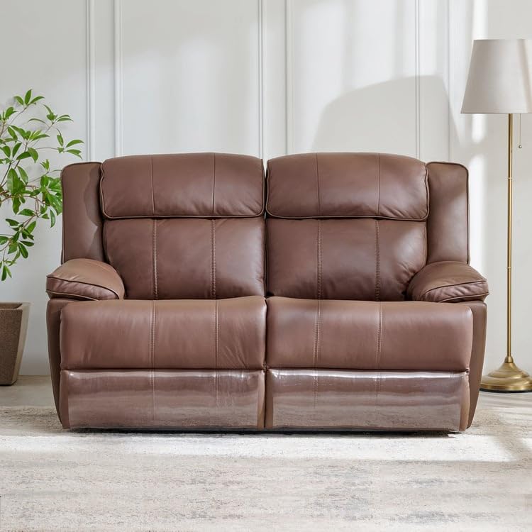 Image of Home Centre | Torino Half Leather 2-Seater Recliner Set | Recliner Sofa for Living Room | Solid Wood | Brown | 2 Year Warranty