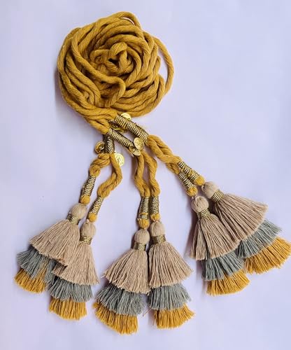 Image of Zippy Flora Handmade Boho Juhi Parandi (Mustard) | Traditional Indian Hair Accessory | Elegant Braided Paranda with Tassels | Ethnic Choti Hair Extension for Women & Girls