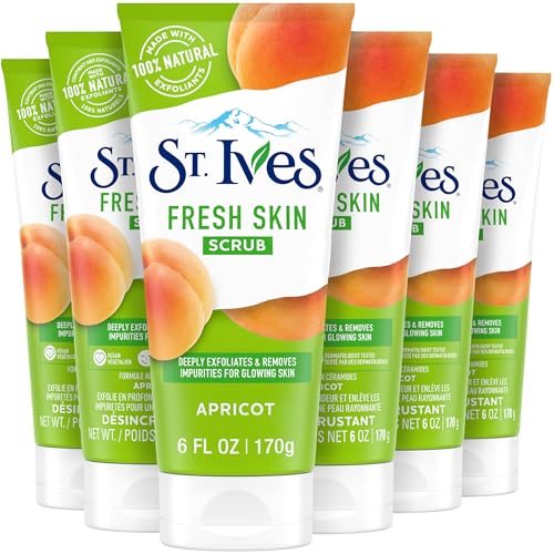 St. Ives Fresh Skin Apricot Face Scrub, Deep Exfoliator Skin Care for Clean, Glowing Skin, Oil-free Facial Scrub Made with 100% Natural Exfoliants, 6 oz, 6 Pack