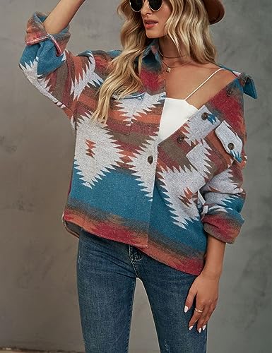 Chevara Women’s Vintage Ethnic Aztec Jacket Long Sleeve Button Up Woolen Shacket Western Jackets4