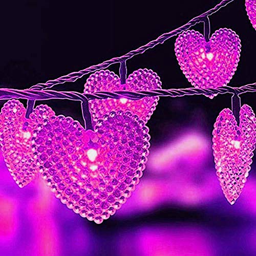 Genérico Lámpara solar en forma de corazón, cadena de luz exterior LED de 21 pies 30, impermeable, 8 modos, adecuada para la fiesta de bodas en la terraza familiar árbol de Navidad (Rosa)