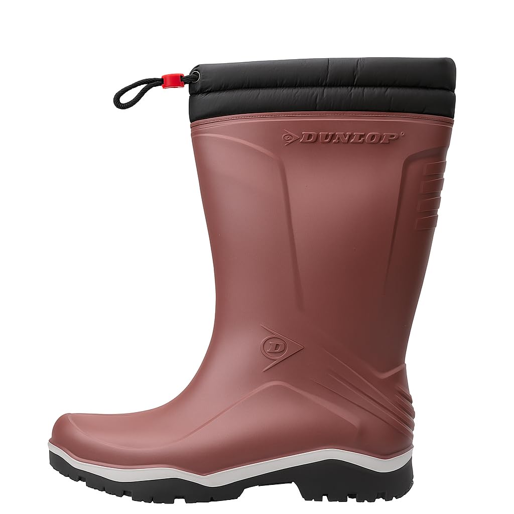 DUNLOP Blizzard - Unisex Winter Safety Insulated Fashion Thermal Boots, Burgundy/Grey/Black, Waterproof and Chemical Resistant PVC Wellies with Fur Lining and Traction Outsole - EU41, UK7