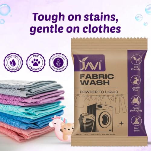Image of Javi Organic Powder to Fabric Wash | 4 Sachet = 2 Ltr | Lavender Fragrance | Natural, Plant Based, Eco-Friendly, Non-Toxic | Removes Stains & Odour, Protects Colour | Laundry Detergent