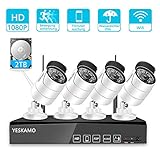 [page_title]-YESKAMO Überwachungskamera Aussen Wlan Set 1080P 8 Kanal NVR Recorder Überwachungssystem mit 4 x HD Kabellos IP Kameras Set 2TB Festplatte H.265 für die Aufnahme, 30M IR Nachtsicht, Bewegungserkennung