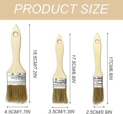 Miniatura 2 de NA Juego de 6 pinceles de pastelería, 1 pulgada, 1.2 pulgadas y 2 pulgadas de ancho con cerdas de jabalí y asas de madera dura, cepillo de aceite