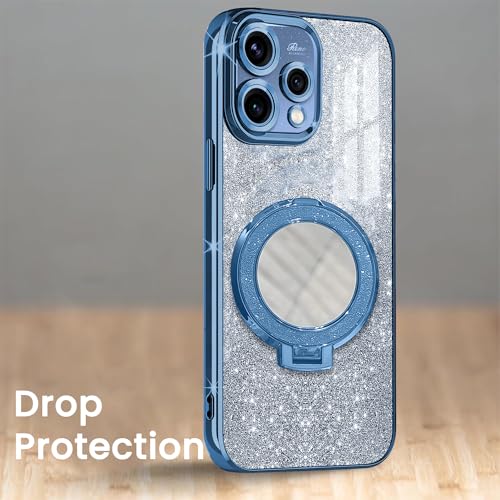 Image of Gradient Glitter Ring Stand Case for Oppo Reno15 5G- Shockproof, Stylish & Durable Soft TPU Slim Protective Cover with Removable Glitter Paper (Blue)