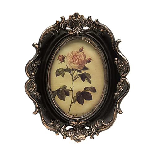 CISOO Cadre photo ovale vintage de 10 x 15 cm, style antique, à poser sur une table ou à accrocher au mur, décoration d’intérieur rétro ou pour galerie photo, noir et doré