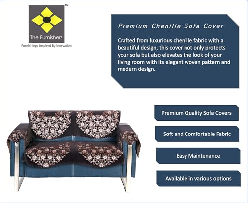 Image of Premium Chenille Woven Anti-Slip 2 Seater Sofa Cover with Arm Rest | L-Shape Sofa Seat Protector for Living Room | Durable & Stylish Slipcover - Brown Phoolkari