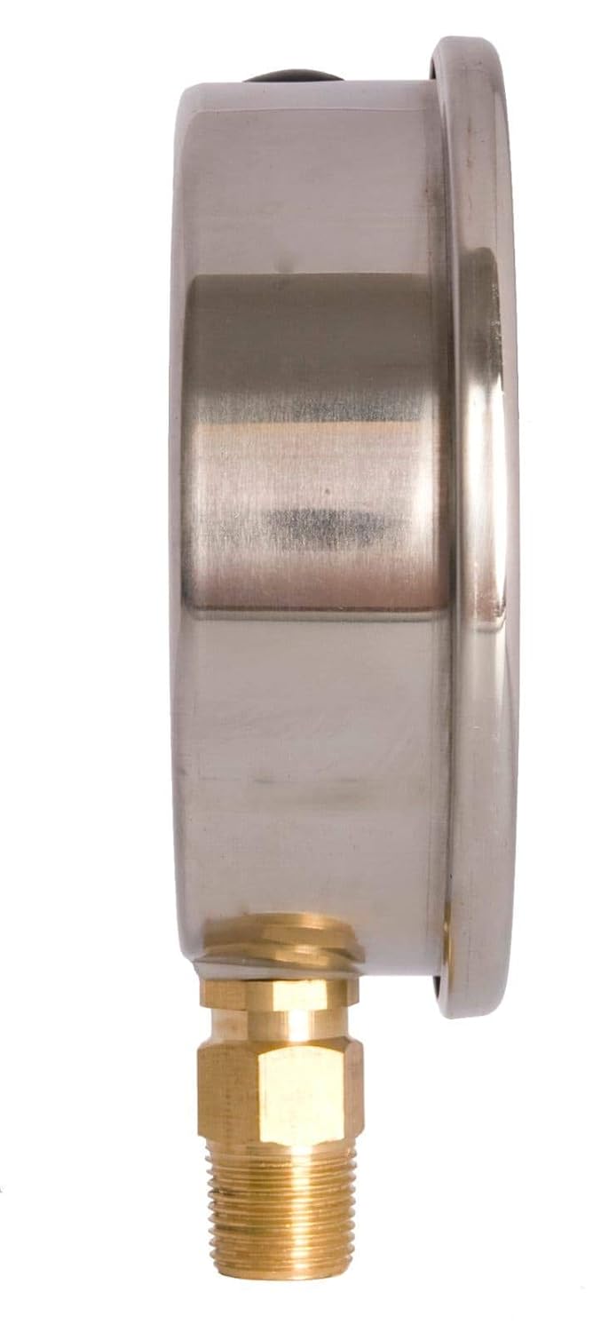 4" Oil Filled Vacuum Pressure Gauge - Stainless Steel Case, Brass, 3/8" NPT, Lower Mount Connection, 30HG/160PSI