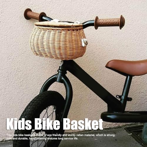 Wnvivi Rattan Bike Basket,Wicker Woven Backpack Basket,Wicker Picnic Basket with Adjustable Strap,Small Cute Fishing Basket for Outdoor Travel