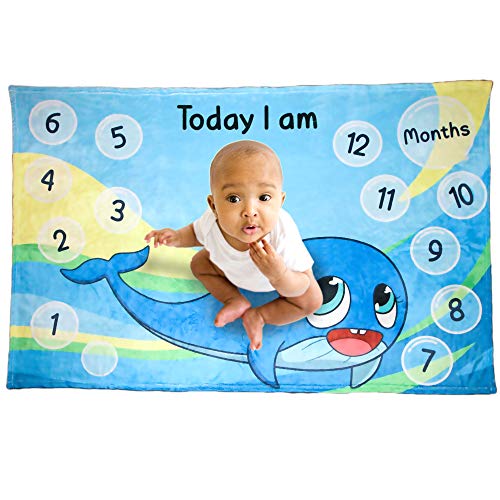 DREAM.IN Baby Milestone Blanket | Minky Soft Fleece Fabric, Boys Girls Unisex | Includes Star Frame | Large 40