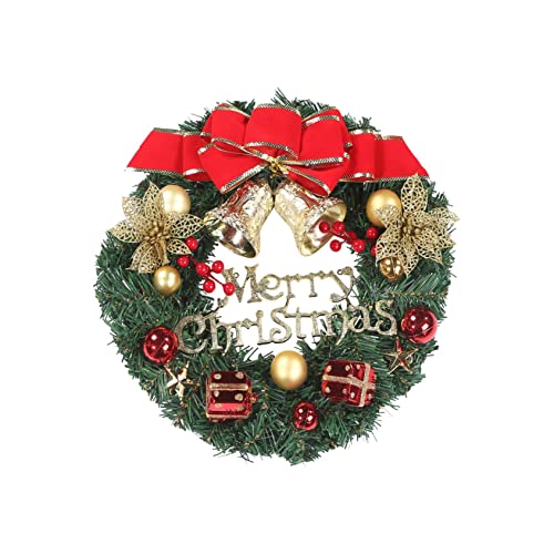 Christmas Wreath, 12 Inch Christmas Wreaths for Front Door Ornaments, Christmas Wreath with Bell, Decoration for Door Wall House, Fashion Unique Design for Festival