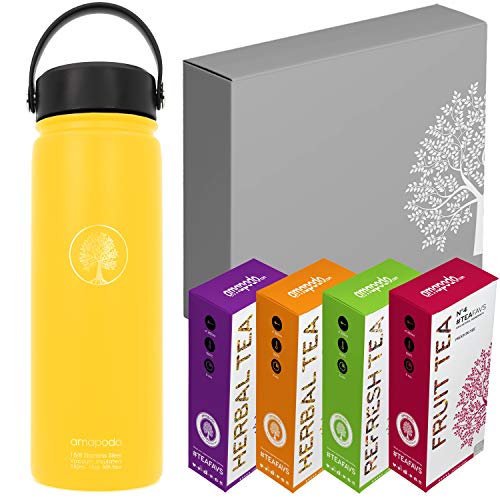 amapodo Theecadeau voor vrouwen en mannen, geschenkset, cadeauset, duurzaam cadeau-idee, 2 x vruchtenthee, 2 x kruidenthee, 1 x thermosfles.