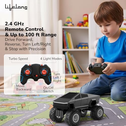 Image of Lifelong Cuppy Cyberon Rechargeable Remote Control Truck for Kids 6 12 Years|Off Road Turbo Speed, 2.4GHz Remote 100 ft, Type C Charging, LED Lights, BIS Certified RC Car for Kids (LLCRMT01) (Black)
