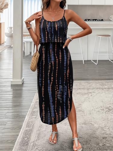 Image of RoseSeek Women's Spaghetti Strap Tie Dye Cami Sun Dress Beach Midi Summer Dresses Resort Wear Vacation Outfits