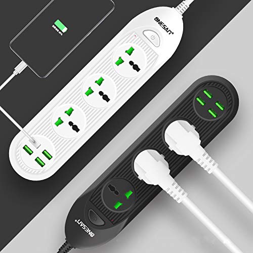 MeiJia Extension Lead with 4 USB ports, 3-way Outlets 4 USB Ports Power Strip 6.56ft，Safety door design, ABS fireproof material，Overload protection USB Quik Charge Power Strip T15 (white)