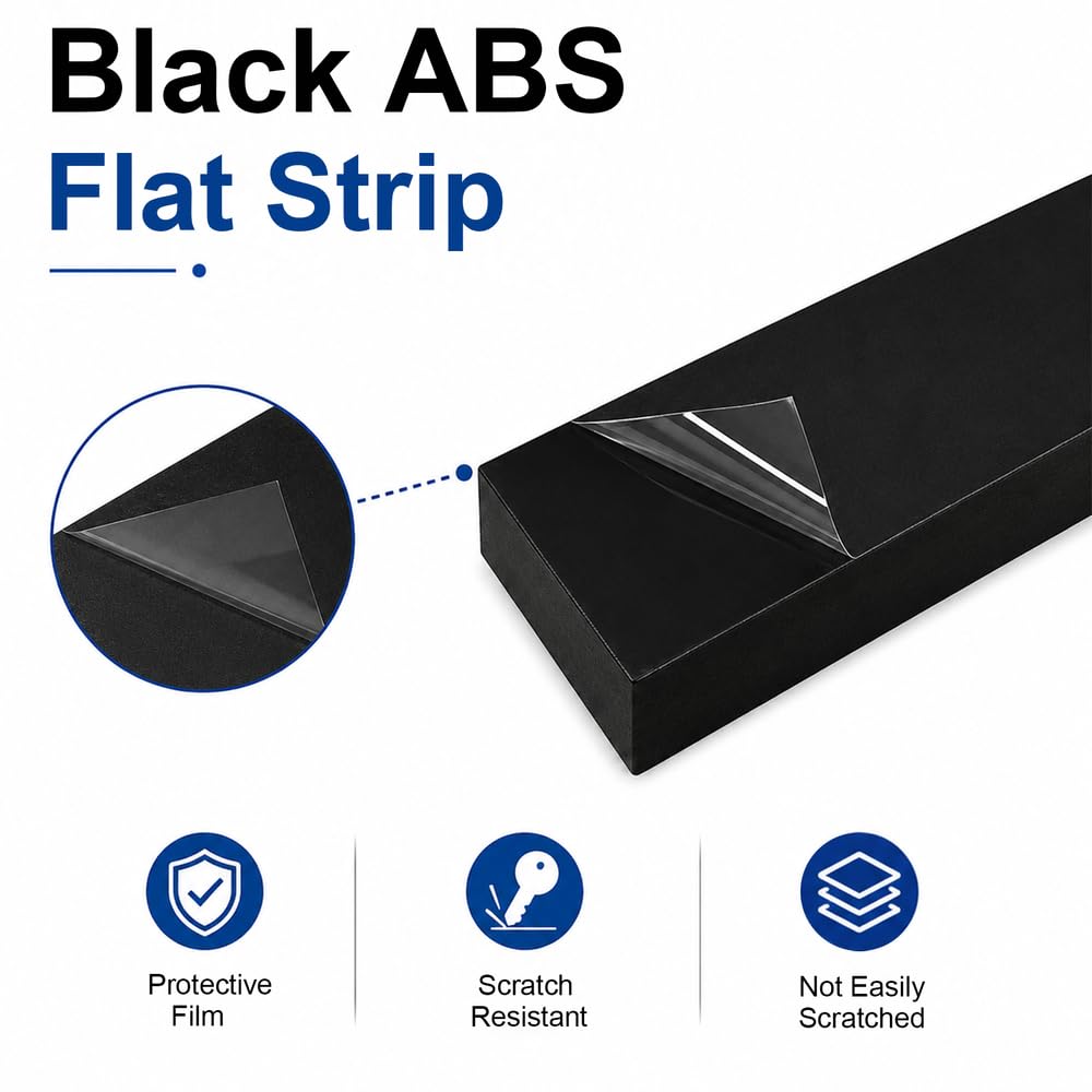 2 Stück Schwarze ABS Kunststoff Flachleiste 500mmx80mm ABS Rechteckstreifen mit 5-8mm Dicke für Industriekomponenten und DIY Projekte,500x80x8mm